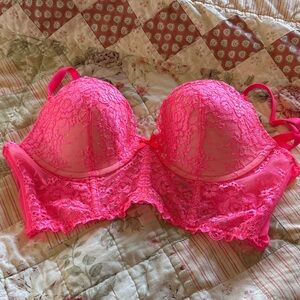 Victoria's Secret Hot Pink Lace Longline Push-Up Bra